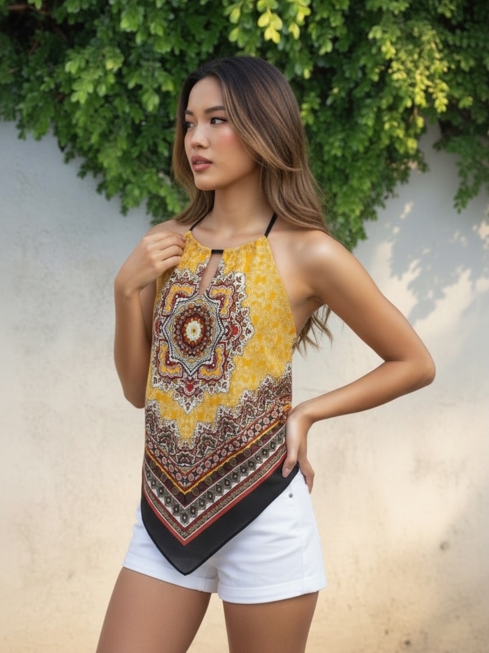 by & by Yellow Printed Halter-Style Scarf Hem Camisole - Picture 3 of 7